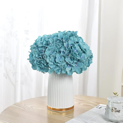 10PCS Artificial Hydrangea Flowers, Fake Hydrangea Silk Flowers Heads with Stems for Wedding Home Party Shop Baby Shower Decoration-Lake Blue