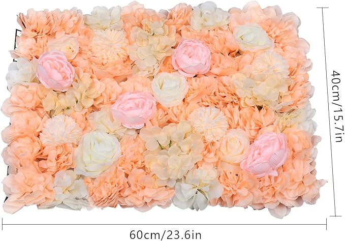 Gdrasuya10 6pcs Realistic Flower Wall Background Artificial Flowers Wall Backdrop Panel 3D Silk Rose Fake Flower Wall Panel Banquet Wedding Party Decor, Photography Background 60 x 40 cm