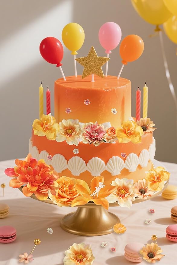 Artificial Flower Heads Combo - Orange Silk Dahlia & Roses Fake Flowers for Wedding, Party, Graduation Cap DIY, Cake Decoration, Table Centerpieces, Home Decor