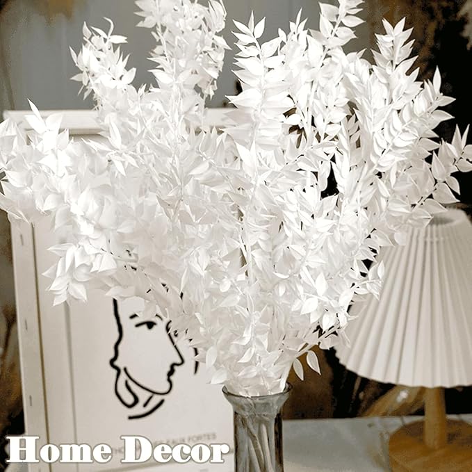 7 Pcs Natural White Italian Ruscus Eucalyptus, 16'' Eucalyptus Dried Flower Bundles for DIY Flower Arrangements, Home Decor, Garlands, Weddings, Vases, and Centerpieces
