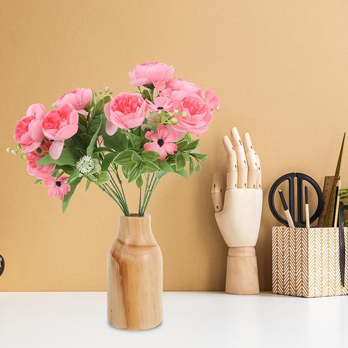 Rustic Pine Wood Vase for Dried Flowers Handmade Decorative Farmhouse Flower Container for Home and Office Natural Wooden Table Vase for Modern Floral Arrangements and DIY Bouquets