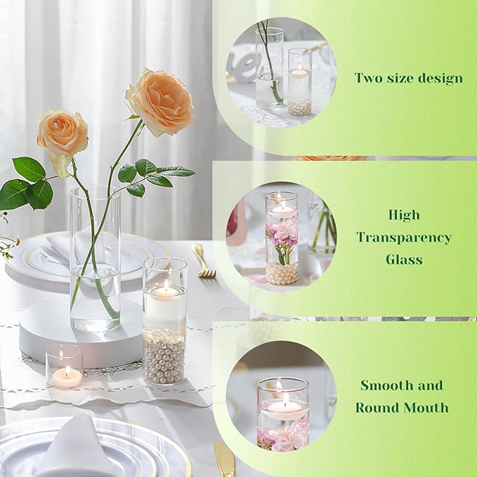 Hewory Glass Cylinder Vases for Centerpieces: 32PCS Clear Flowers Vases Bulk for Floating Candle Bouquet - Hurricane Candle Holders for Wedding Table Birthday Party Decorations