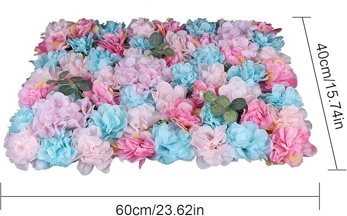 LOYALHEARTDY Artificial Flower Wall Panels 12 Pack 16 x 24 Flower Walls Mat Silk Rose Hydrangea Flower Panels for Backdrop Event Party Wedding Wall Decoration