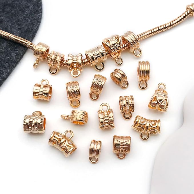 WOCRAFT 60pcs KC Gold Bails Space Beads Bracelet Charms for Jewelry Making Sets DIY Necklace Bracelet Keychain Crafting Charms Kit Craft Supplies (SN854)
