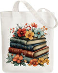 ANATTASOUL Canvas Tote Bag Flower Reusable Cotton Bag for Women, Durable Cloth Shoulder Bags with Zipper Pockets for Shopping, Vacation, Work, Gym