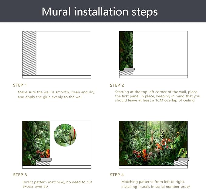 PYFFYP- Tropical Jungle wallppaper Green Leaf Jungle Wall murals for Bedroom(Not Peel and Stick)