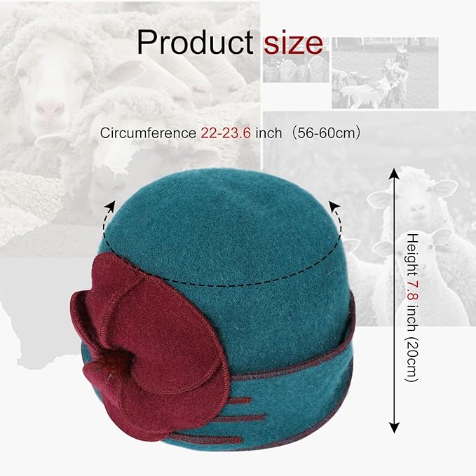 Sumolux Beanie Hats for Women Wool Skull Cap Beret Floral Cuffed French Vintage Dress Cloche Classic Winter 1920s