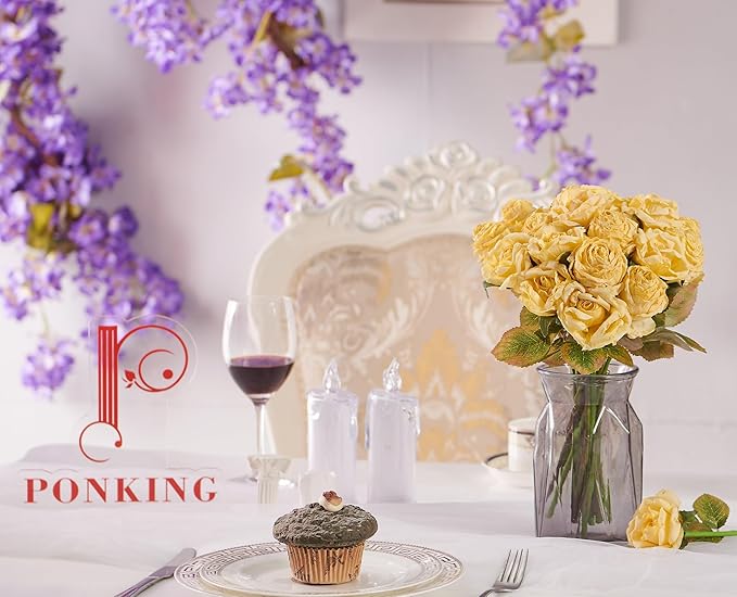 Rose Artificial Flower 28pcs Realistic Faux Silk Roses Fake Flowers Bouquets Arrangements Decor for Wedding Spring Mother's Day, Home Table Decorations, Yellow Flower