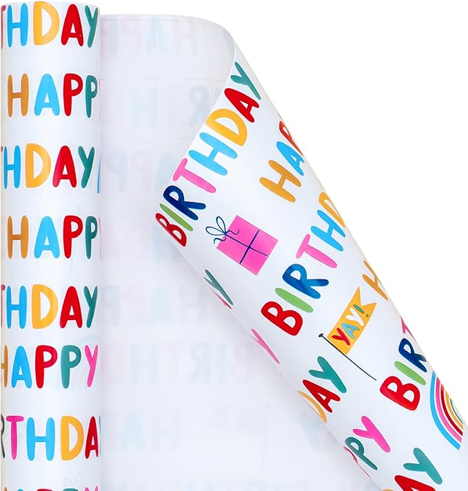 WRAPAHOLIC 30 Inch Birthday Wrapping Paper Roll - Happy Birthday Wrapping Paper for Holiday, Party, Baby Shower - 30 Inch x 33 Feet