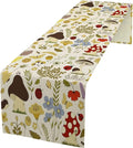 Mushroom Wildflower Table Runner Colorful Cartoon Style Cute Plants Dinner Runner for Farmhouse Cabin Home Kitchen Dining Holiday Party Decor 13x90in