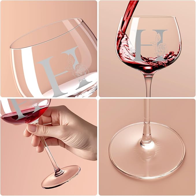 Personalized Gifts for Women, Monogrammed A-Z Wine Glass Customized Gift, Unique Christmas Birthday Gifts for Women Her Mom Friend Sister Wife Daughter Nurse (H)