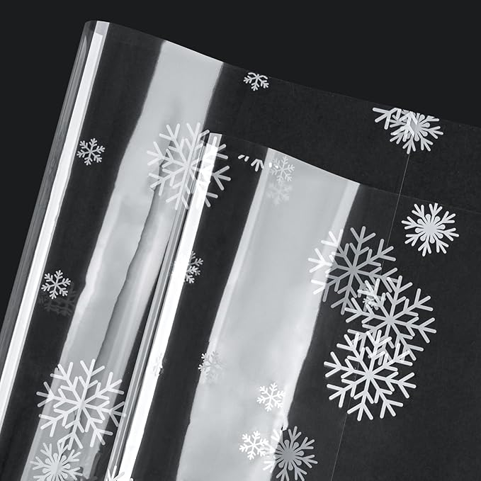 LeZakaa 20 Sheets Flower Wrapping Paper, White Snowflake Print, Waterproof Transparent Floral Bouquet Paper for Gift Baskets Bouquets, DIY Crafts, for Christmas, Winter Holiday, Valentines, Birthday