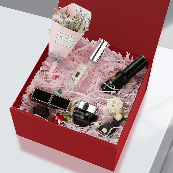 Gift Box 8x8x4 Inch with Magnetic Closure Lid Red Gift Boxes For Presents,Bridesmaid Gifts Box,Birthday Gift box,Luxury for Gift Packaging, Magnetic Gift Box for Wrapping Gifts(Red)