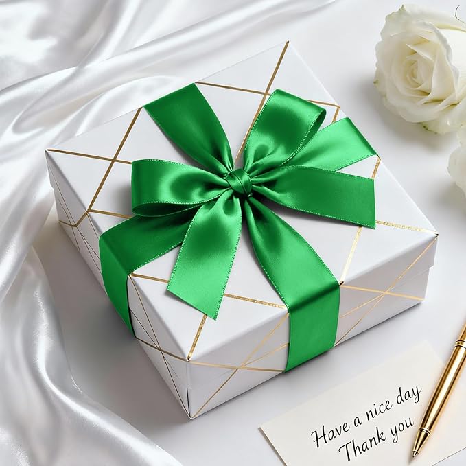 1-1/2" x 100 Yards Satin Ribbon - Wide Silk Green Ribbon with Spool - Ideal for Gift Wrapping, Floral Bouquets, Crafts, Wedding Party Decorations, Christmas and Sewing Projects