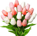 Real Touch Artificial Tulips, 20pcs Fake Tulip Flowers Stem, PU Faux Tulips 13.5” for Mother's Day, Home Decor, Wedding, Easter Valentine's Gift, Table Centerpieces, Pink Series and White