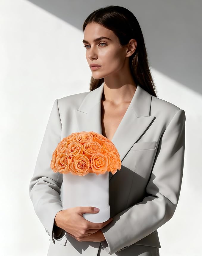 27 Forever Roses Dome in White Box, Eternal Real Roses Gifts for Women, Preserved Flowers for Delivery Prime, Anniversary, Valentine's Day, Christmas, Birthday for Her (Champagne)