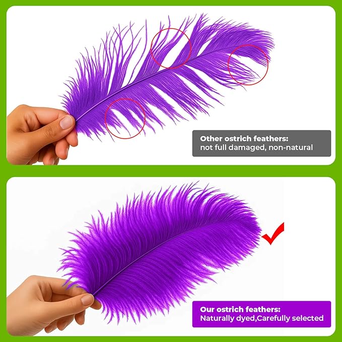 Piokio 20 pcs Natural Purple Ostrich Feathers 6-8 inch(15-20 cm) Bulk for DIY Handmade Artwork and DIY Clothes, Feather Pens, Dream Catcher, Table Decoration.