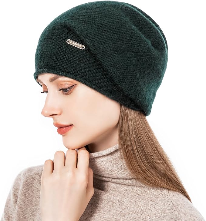 QUEENFUR Knit Slouchy Beanie Hats for Women Cashmere Ski Cap Knitted Wool Soft Warm Winter Hat