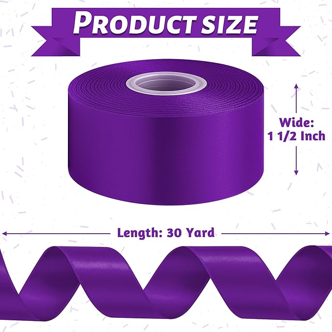 Fullive 1 1/2 Inch Ribbon for Gift Wrapping, 30 Yards Dark Purple Halloween Ribbon, Polyester Satin Ribbons for Birthday Halloween Mardi Gras Decorations DIY Bows Wrapping Bouquet Floral Arrangements