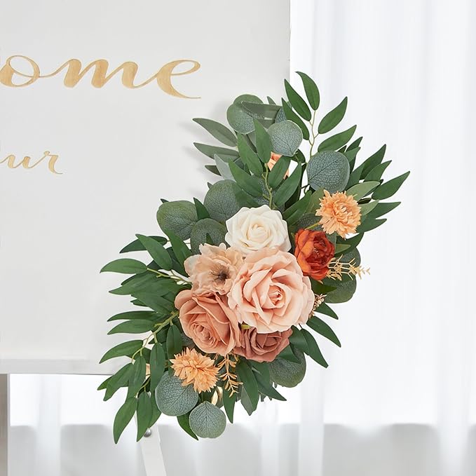 Ting's time Wedding Arch Flower Kit of 2 for Wedding Party Welcome Sign Floral Swag Decoration Reception Backdrop Floral Decor, Wedding Arch Flower, Party Flower Decoration（Terracotta & Champagne）