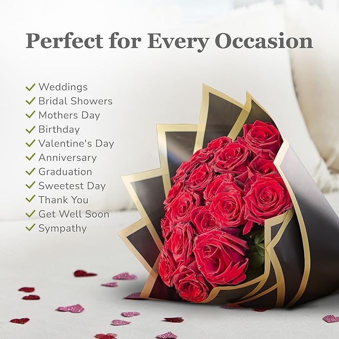 the florist Supply 20 Sheets Premium Flower Wrapping Paper | Waterproof Flower Wrapping Paper for Bouquets | Double Sided Floral Bouquet Sheets | DIY Gifts Borderline Black/Gold