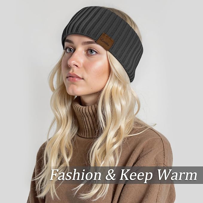 Loritta Womens Ear Warmers Headbands Winter Warm Fuzzy Cable Knit Head Wrap Fleece Lined Gifts