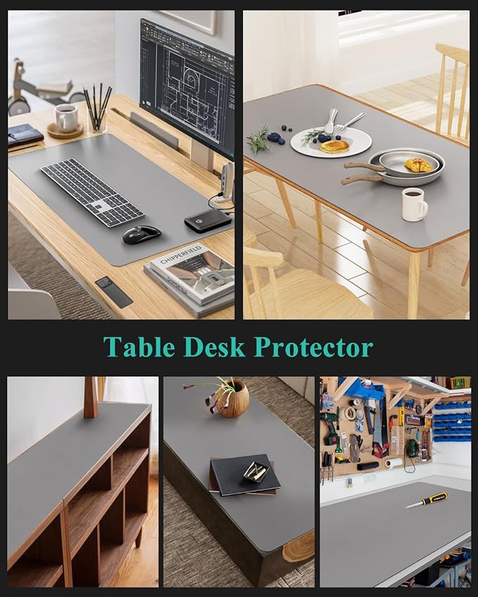 Light Gray Plastic Table Cover Protector, 36" x 54" Waterproof Easy Flat PVC Desk Pad Mat, 1.5mm Thick Rectangle Vinyl Table Top Protector for Dining Room Table, Office, Dresser