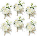 Serwalin 6PCS Ivory Rose Boutonniere for Men Wedding Groom Groomsmen Best Man Artificial Flowers Boutonniere for Wedding Ceremony Anniversary Prom Flowers Formal Dinner Party