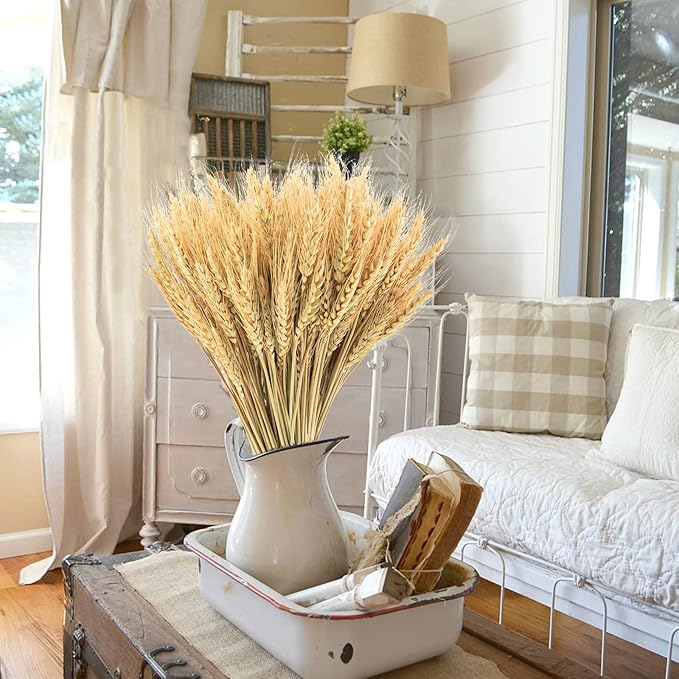 Uieke 17.7 Inches Dried Wheat Stalks, 400 Stems Dried Flowers 100% Natural Wheat for Home Kitchen Wedding Party Table Centerpiece Harvest Wreath Boho Farmhouse DIY Decoration