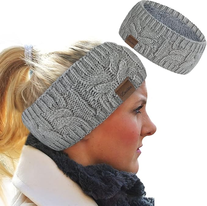 Loritta Womens Ear Warmers Headbands Winter Warm Fuzzy Cable Knit Head Wrap Fleece Lined Gifts