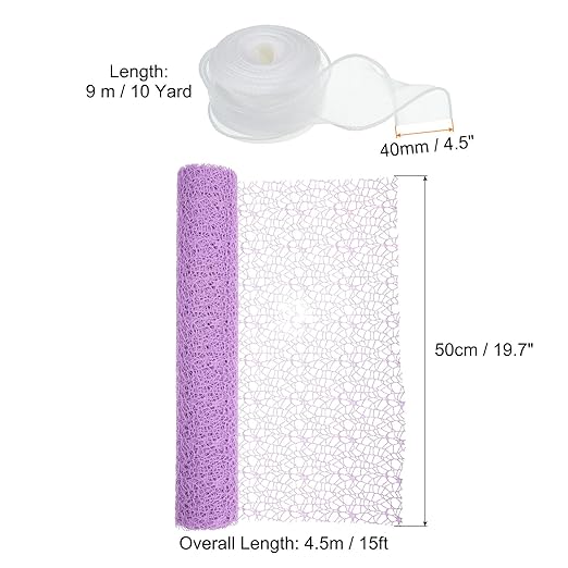 PATIKIL Flower Wrapping Mesh Paper, 15ft Floral Bouquet Craft Packaging Hollow Net Yarn with Ribbon for Flowers Gift Packaging, Purple