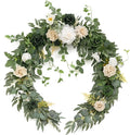 Ling's moment Summer Green Flower Garland - 6FT Eucalyptus & Rose - Sweetheart Table Decor for Wedding Reception, Artificial Floral Garland for Mantle, Christmas Decoration, Emerald & Tawny Beige