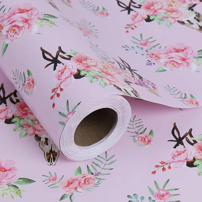 Aimyoo Pink Floral Wrapping Paper Jumbo Roll 17 in x 60 ft, All Accasion Flower Gift Wrap for Wedding Birthday Bridal Shower