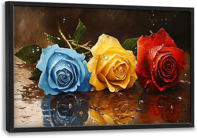 Rose Flowers Large Wall Art Framed Wall Decor for Living Room, Roses Pictures Oversized Canvas Print Painting Modern Extra Large Framed Artwork for Bedroom Office Home Decor 36"x24"