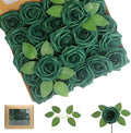 Artificial Flowers Roses Real Looking Foam Fake Roses with Leaves and for DIY Wedding Bouquets Bridal Shower Centerpieces Party Decorations (Peacock Green, 100)