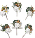 Meldel White Boutonniere for Men Wedding with Pins,Set of 6, Greenery Corsage Rose Groom Groomsmen Boutonniere for Wedding,Prom,Homecoming,Party,etc.