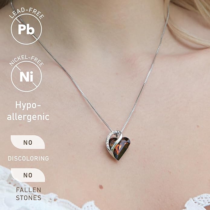 Leafael Necklaces for Women, Infinity Love Birthstone Heart Crystal Pendant, Birthday Jewelry Gifts for Her, Mom, and Wife, Silver Plated, 18 plus 2 inch Adjustable Chain