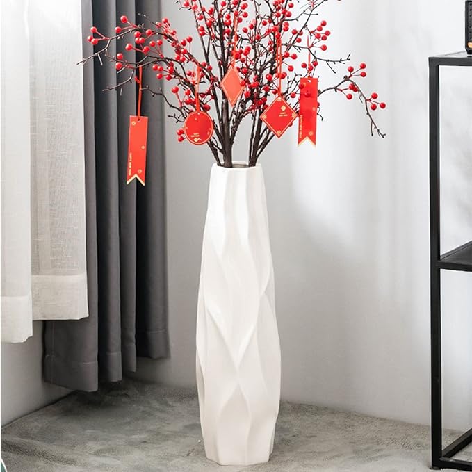 Large Ceramic Floor Vase 17.7 Inches Tall,Tall Vases for Floor White Modern Flower for Home,Farmhouse,Living Room Décor,Simple Origami Design Decorative Porcelain Flower Arrangement Vase Ideal Gift
