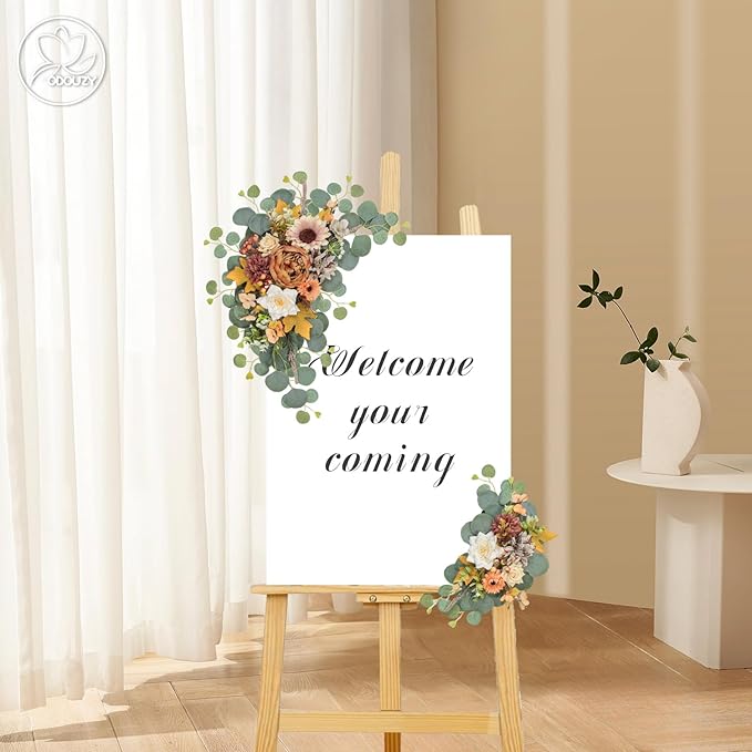 Artificial Wedding Arch Flowers for Wedding Sign,Set of 2 for Wedding Welcome Ceremony Sign,Faux Floral Swags,Wedding, Banquet and Reception Backdrop Floral Decoration (Coffee Orange)