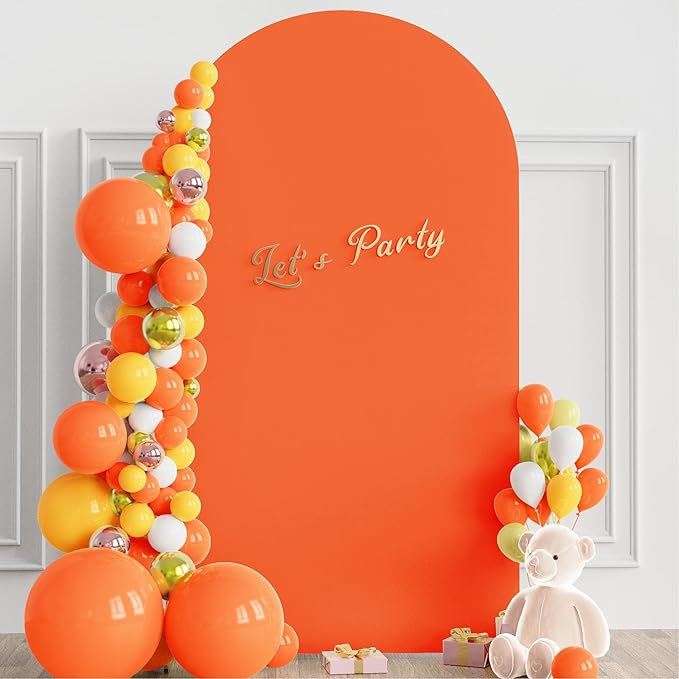 Wokceer 7.2FT Wedding Arch Cover Spandex Fitted Wedding Arch Stand Covers Round Top Chiara Arch Backdrop Cover for Christmas Thanksgiving Birthday Party Ceremony Banquet Decoration OrangeRed