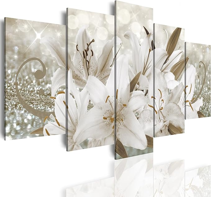 LUDUHU Golden Orchid Flowers Canvas Print - Abstract Floral Wall Art Painting Decor for Home Decoration Artwork Picture Bedroom (B,Oversize 80x40inch)