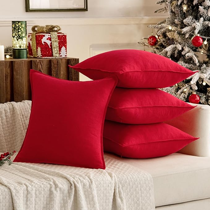 MIULEE Christmas Decorative Linen Pillow Covers 16x16 Inch Red Boho Farmhouse Neutral Couch Throw Pillows for Bed Pack of 2 Accent Modern Pillowcase Sofa Livingroom Home Decor