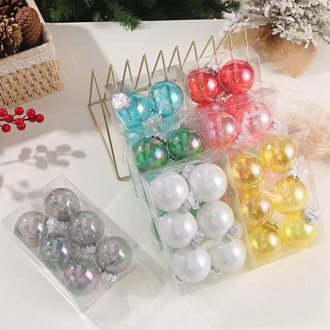 60MM Iridescent Plastic Ball - 6PCS Xmas Ornament Balls Set, Plastic Iridescent Decorative Hanging Ornaments for Xmas Tree Wedding Valentine's Day Party Decorations (Red)