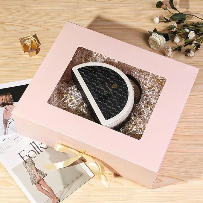 Extra Large Pink Gift Box for Presents with Ribbon 19x16x6 Inches Clear Gift Box with Window Magnetic Closure Gift Boxes with Lids