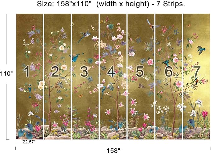 Wall Mural 3D Wallpaper - Flowers and Birds Design, 158"x110" (Not Self-Adhesive)