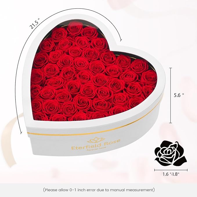 Eterfield 47 Forever Flowers in Heart Shape Box, Preserved Roses That Last a Year Preserved Flowers Birthday Gifts for Her Mom Women Wife Anniversary Valentines Day Mothers Day Christmas, Red