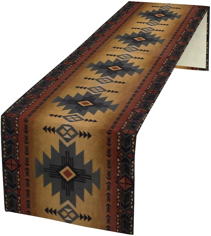 Aztec Table Runner, Southwestern Ethnic Geometric Triditional Table Runner Table Setting Decor for Kitchen Garden Farmhouse Party Holiday Dinner Home, 13x90 Inch
