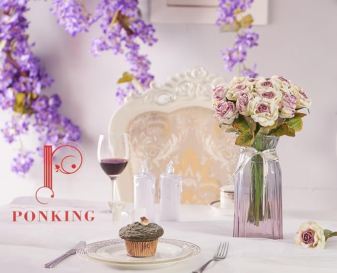 Rose Artificial Flower 28pcs Realistic Faux Silk Roses Fake Flowers Bouquets Arrangements Decor for Wedding Spring Mother's Day, Home Table Decorations, Light Purple Flower