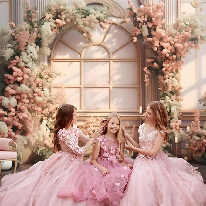 AOTOFO 8x6ft Pink Flowers Wedding Backdrop Elegant Rose Blossom Floral Pretty Plant Photography Background for Woman Bride Party Girls Bridal Shower Photo Studio Shoot