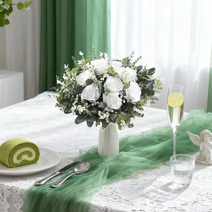120 Pcs Mixed Artificial Eucalyptus Leaves Stems Bulk,Baby Breath Artificial Flowers Bulk with Eucalyptus Leaves Greenery Stems for DIY Bouquets Wedding Floral Home Decor (Green+White-120pcs)